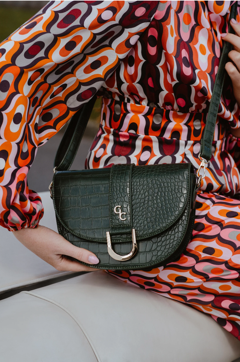 Saddle Bag - Forest Green Croc Detail
