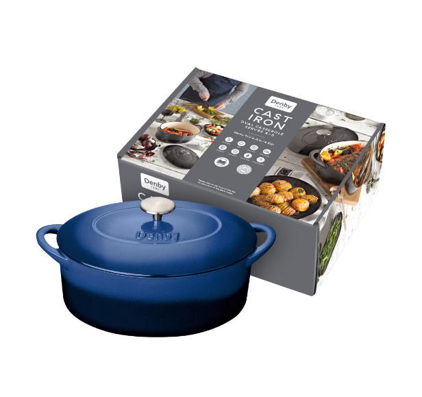 DENBY COBALT 28CM OVAL CAST IRON CASSEROLE