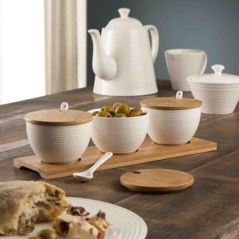 Ripple Three Lidded Bowls Set with Tray