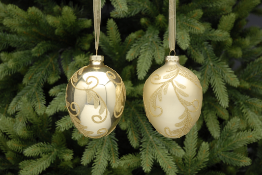 Swirl Leaf Shiny Gold Bauble 10cm