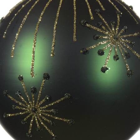 Pine Green Matt Glass Bauble Fireworks 8cm