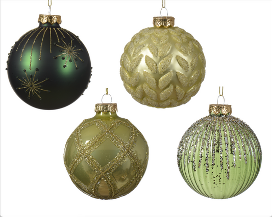 Pistachio and Gold Glass Bauble Checked 8cm