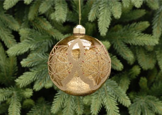 10cm gold mercury effect / glitter glass Bauble