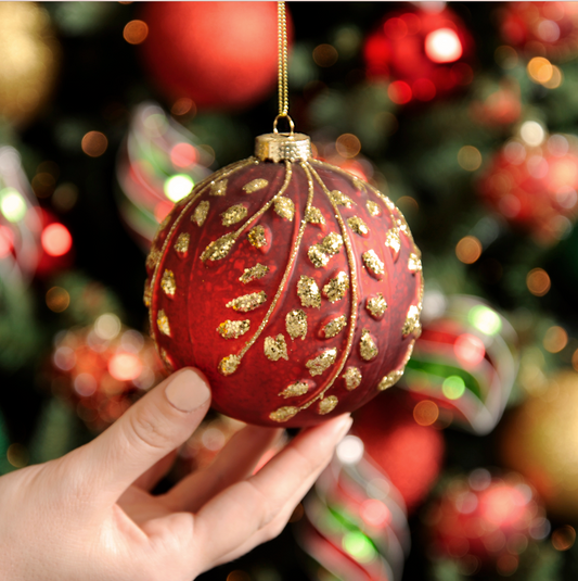 10cm red mercury effect with leaf glass Bauble