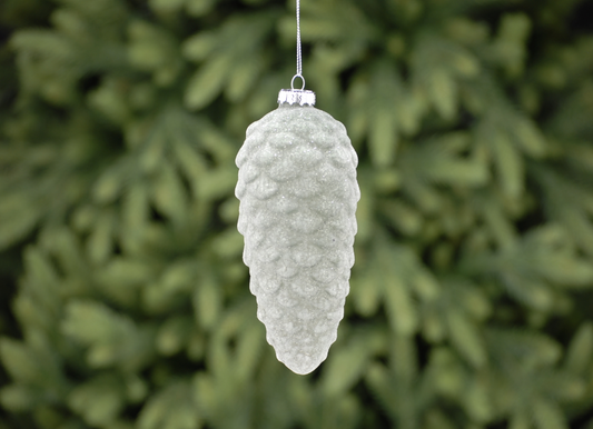 15cm sage green with glitter pinecone