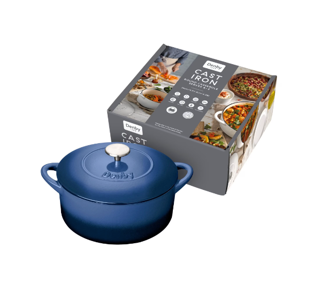 DENBY COBALT 24CM ROUND CAST IRON CASSEROLE