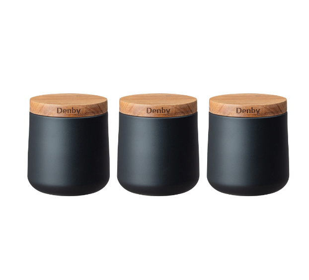 DENBY SET OF 3 BLACK STORAGE CANISTERS