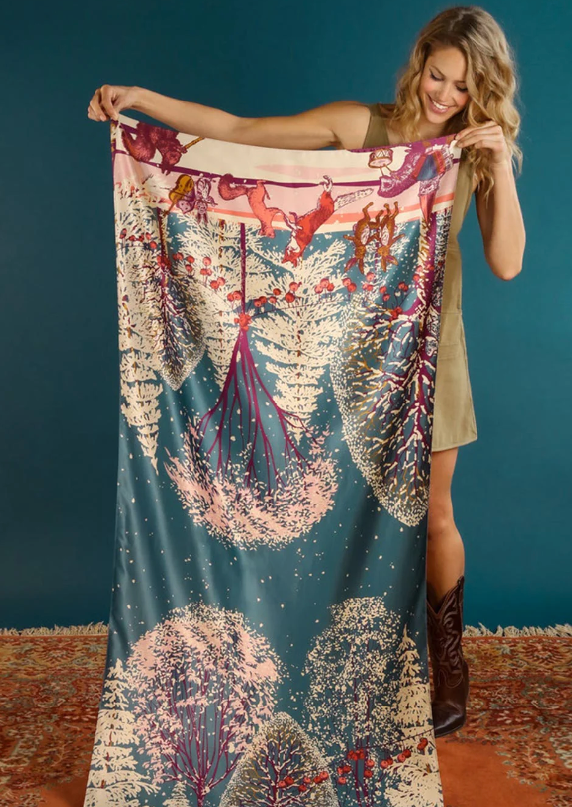 Forest Party Long Satin Scarf