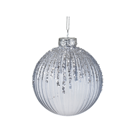 Hazy Blue Glass bauble with Silver 8cm