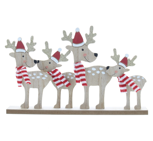 29cm wooden reindeers with red/white scarf