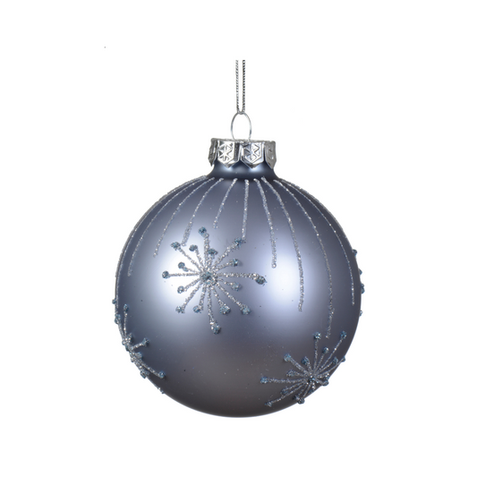 Hazy Blue Matt Glass Bauble Fireworks 8cm