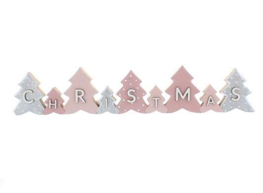 30cm wooden pink/silver CHRISTMAS
