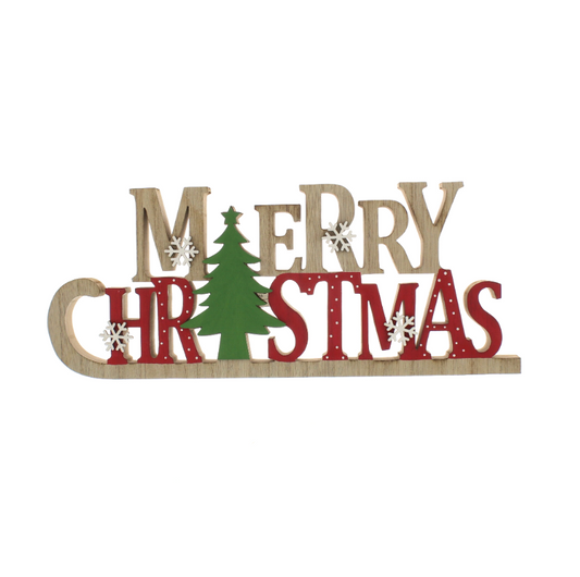 35cm wooden MERRY CHRISTMAS with tree