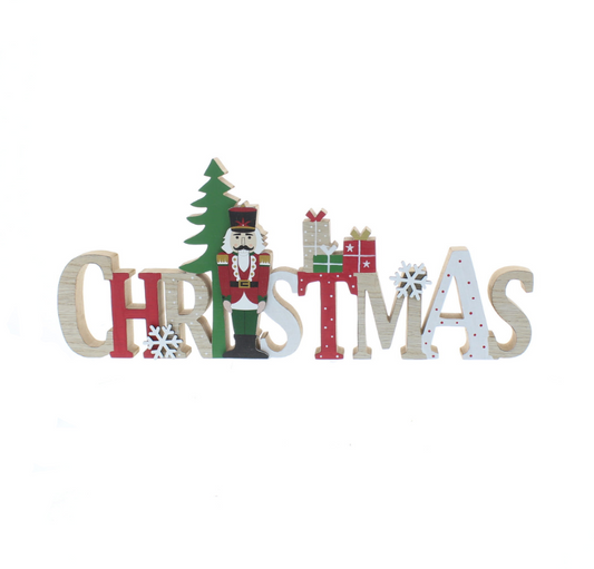 40cm wooden CHRISTMAS with nutcracker and presents
