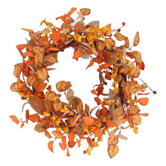 Orange Leaf & Flowers Wreath