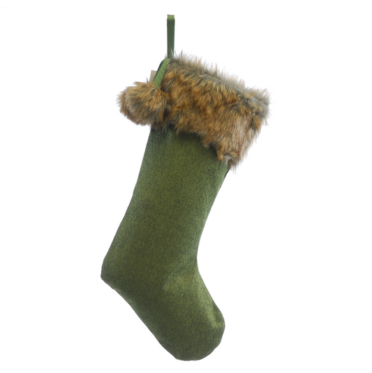 46cm green stocking with fur pom poms