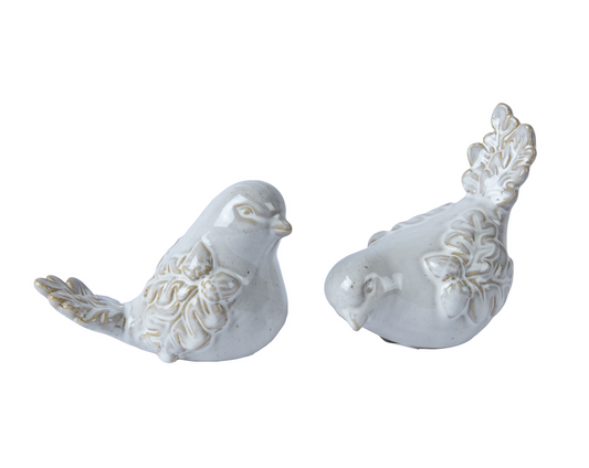 White Ceramic Bird Looking up L11.6cm W6.9cm H7.8cm