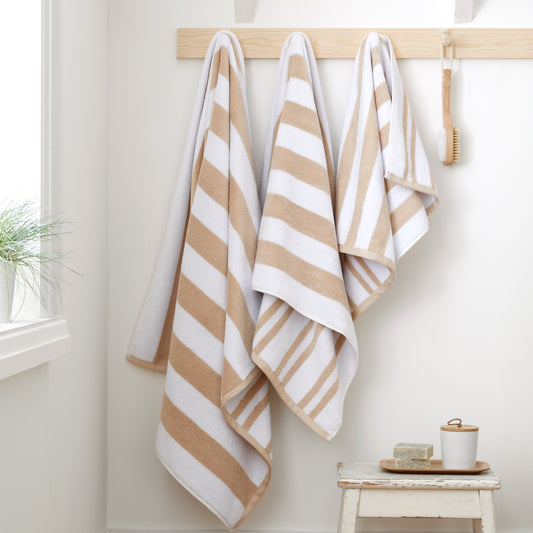 REVERSIBLE STRIPE JACQUARD TOWEL NATURAL