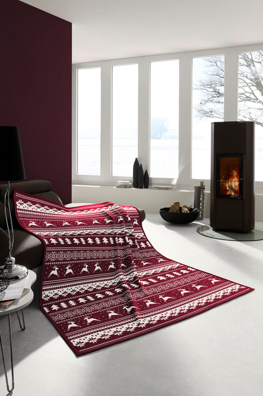Biederlack Cotton Rich Fairisle Red Throw