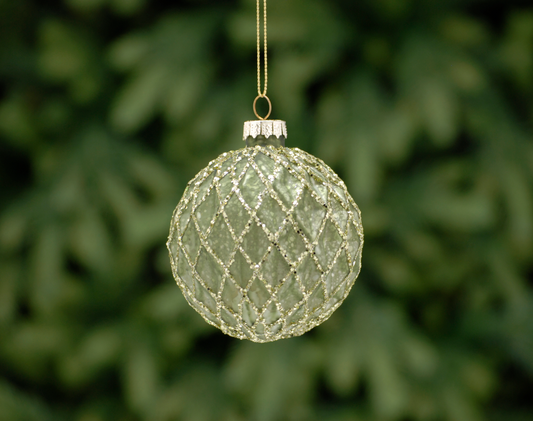 8cm sage green hexagon effect glass Bauble