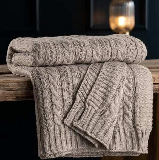 Aran Knit Throw - Cool Grey