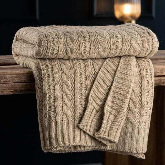 Aran Knit Throw - Warm Grey