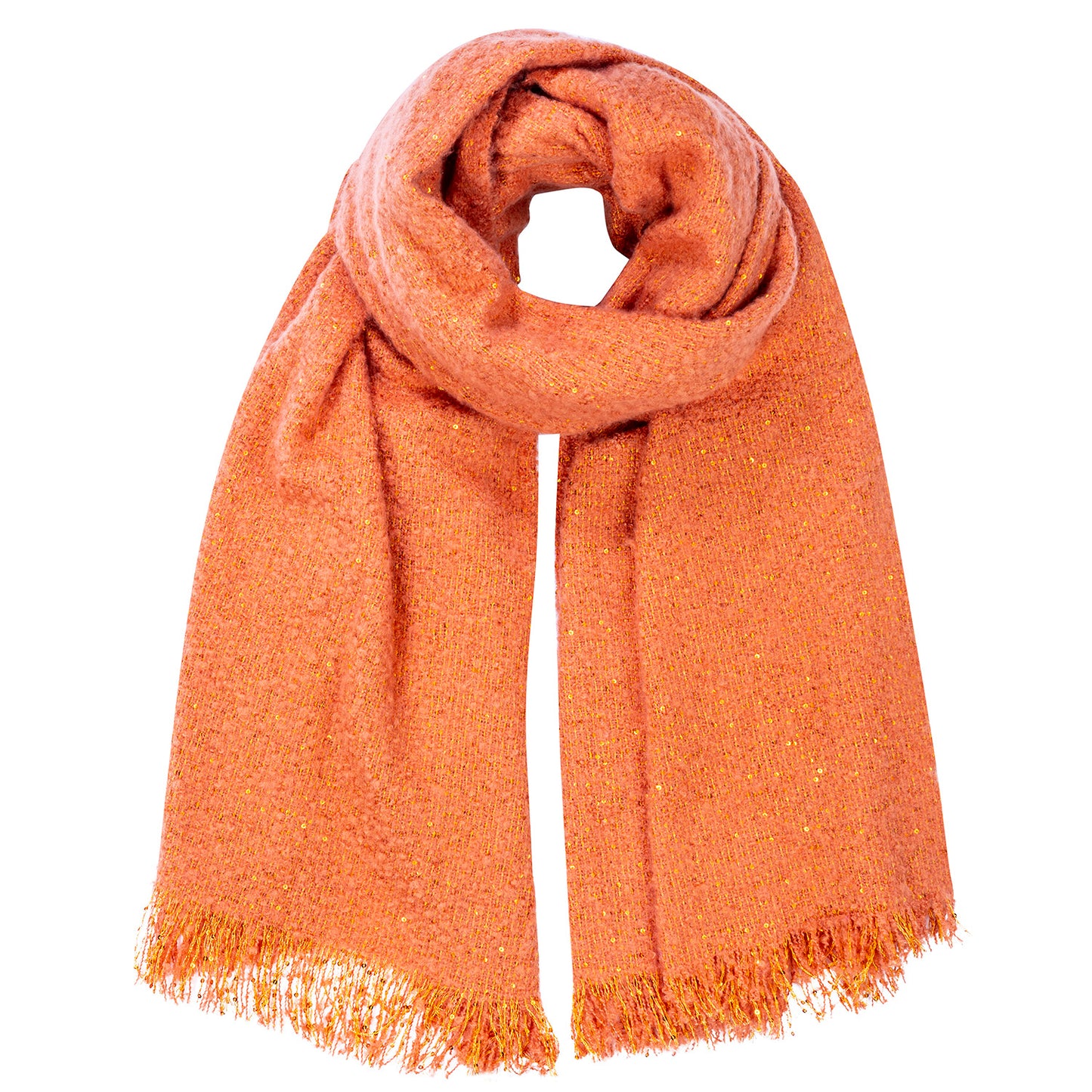 Ladies Rust sequin yarn woven scarf