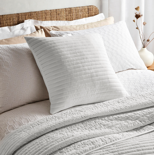 WHITE QUILTED LINES FILLED CUSHION 55X55