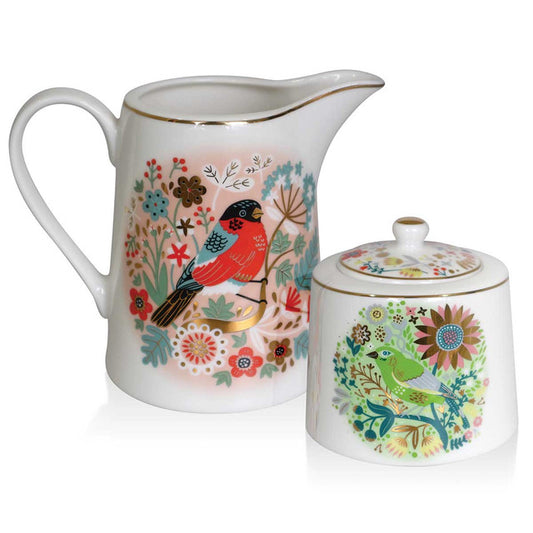 Birdy Sugar Bowl & Milker Set Greenfinch & Bullfinch