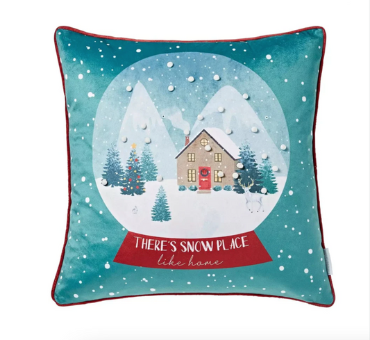 CATHERINE LANSFIELD SNOW PLACE LIKE HOME GREEN CUSHION 45CM