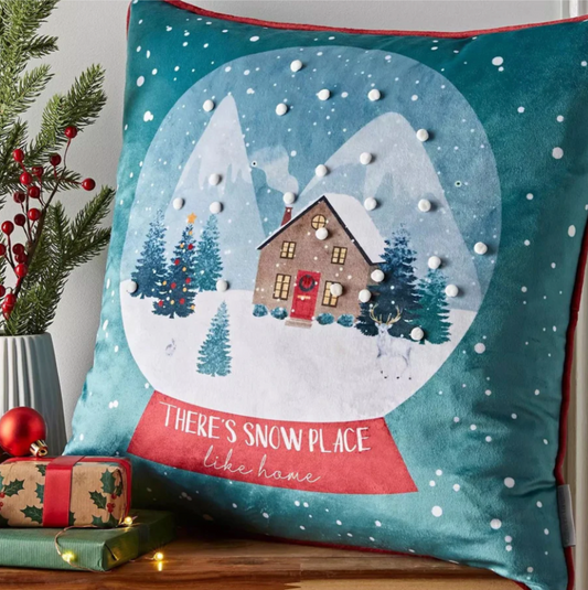 CATHERINE LANSFIELD SNOW PLACE LIKE HOME GREEN CUSHION 45CM
