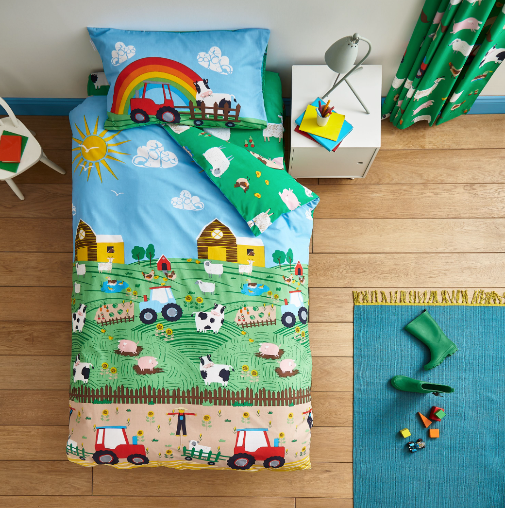 BLUE FARMYARD ANIMALS DUVET SET