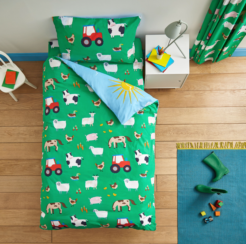 BLUE FARMYARD ANIMALS DUVET SET