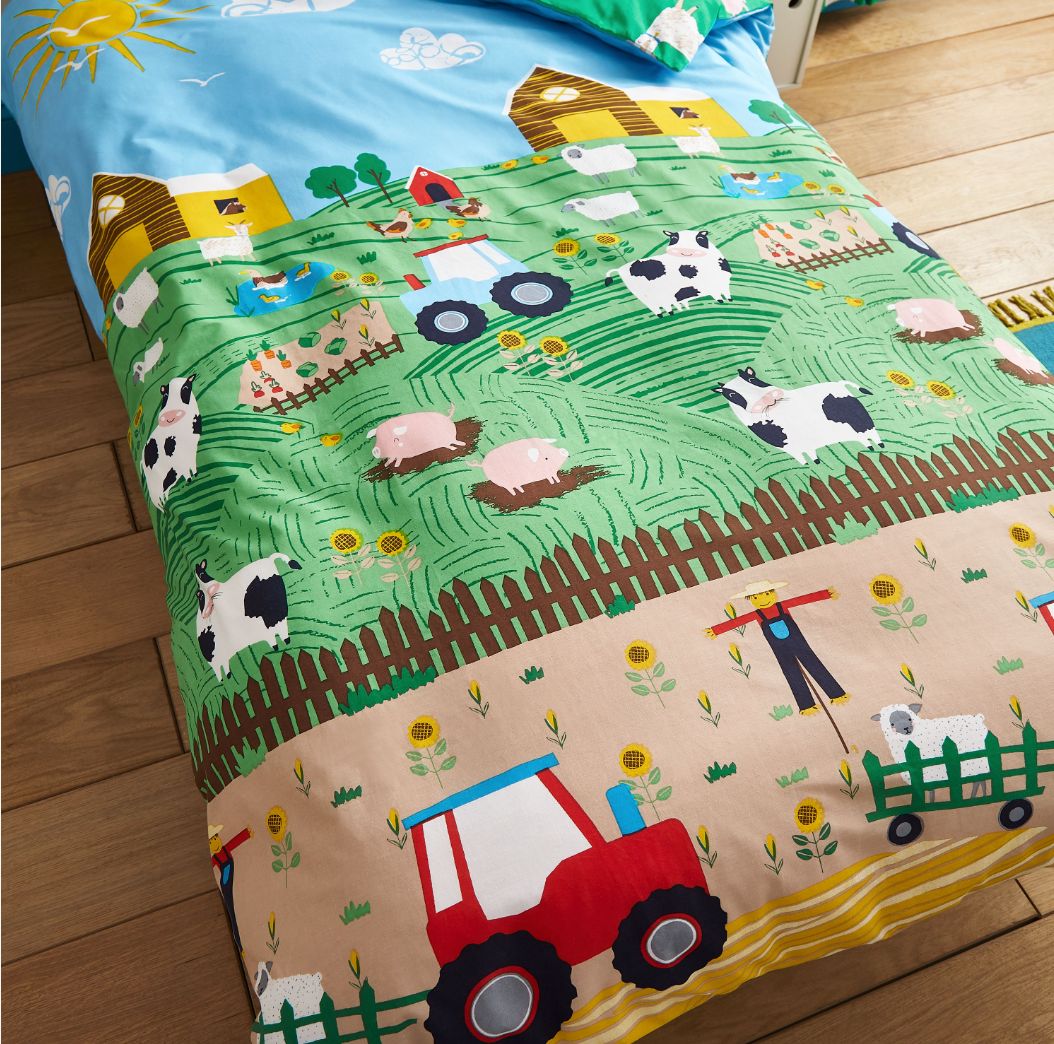 BLUE FARMYARD ANIMALS DUVET SET