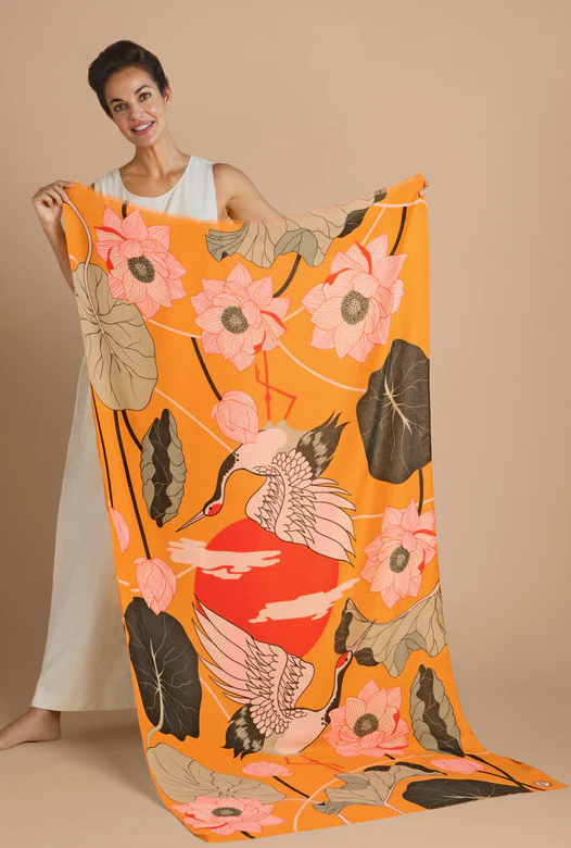 Crane at Sunrise Print Scarf - Mustard
