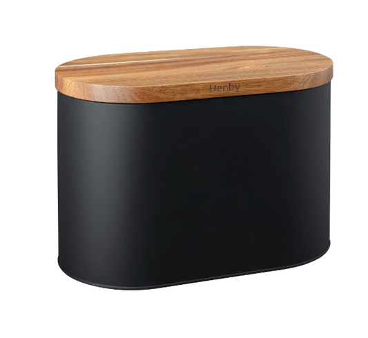 DENBY BLACK BREAD BIN WITH ACACIA LID