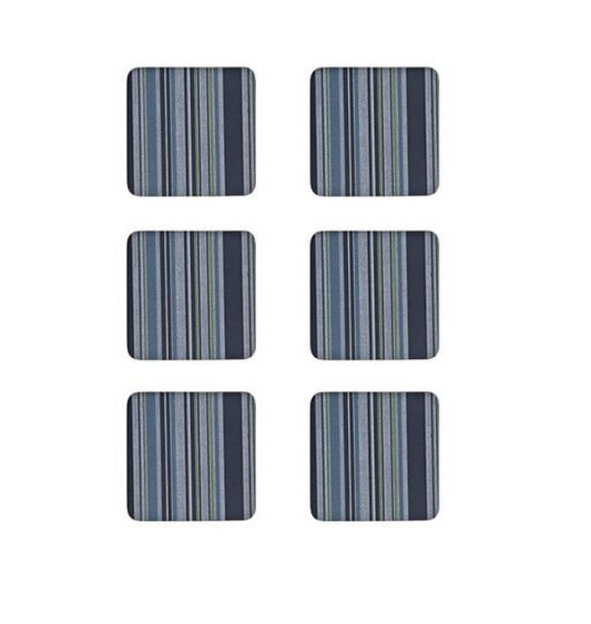 DENBY BLACK STRIPE CORK BACKED 6PC COASTERS