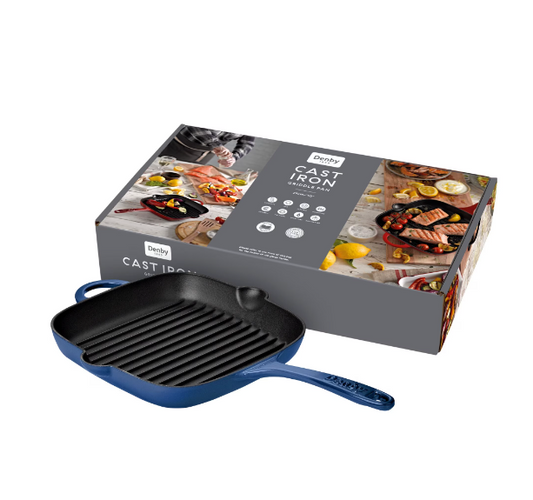 DENBY COBALT 25CM CAST IRON GRIDDLE PAN