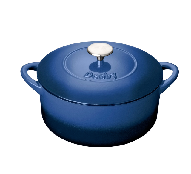 DENBY COBALT 26CM ROUND CAST IRON CASSEROLE