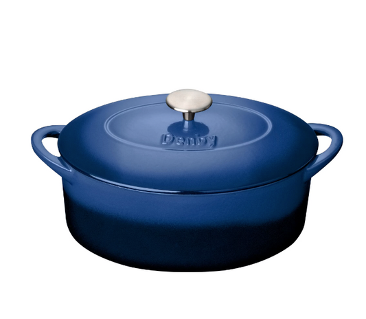 DENBY COBALT 28CM OVAL CAST IRON CASSEROLE