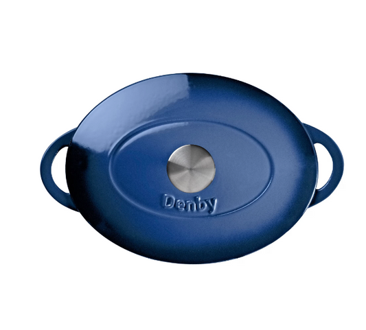 DENBY COBALT 28CM OVAL CAST IRON CASSEROLE
