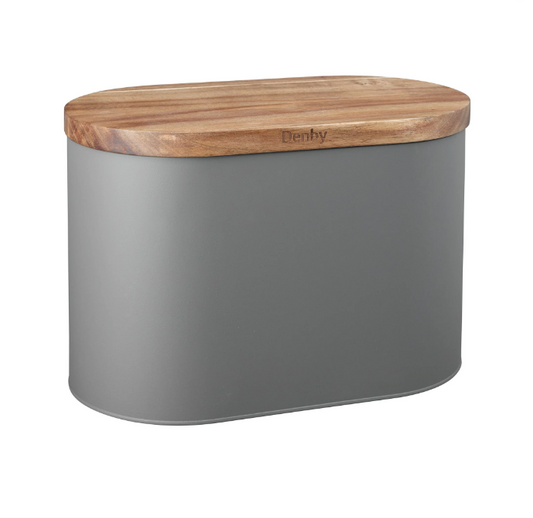 DENBY GREY BREAD BIN WITH ACACIA LID