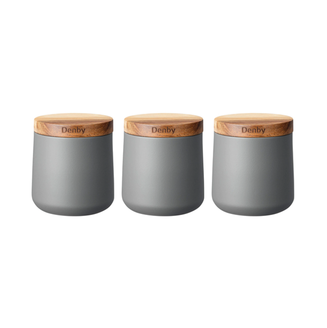 DENBY SET OF 3 GREY STORAGE CANISTERS