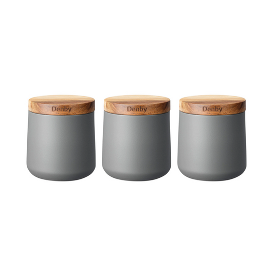 DENBY SET OF 3 GREY STORAGE CANISTERS