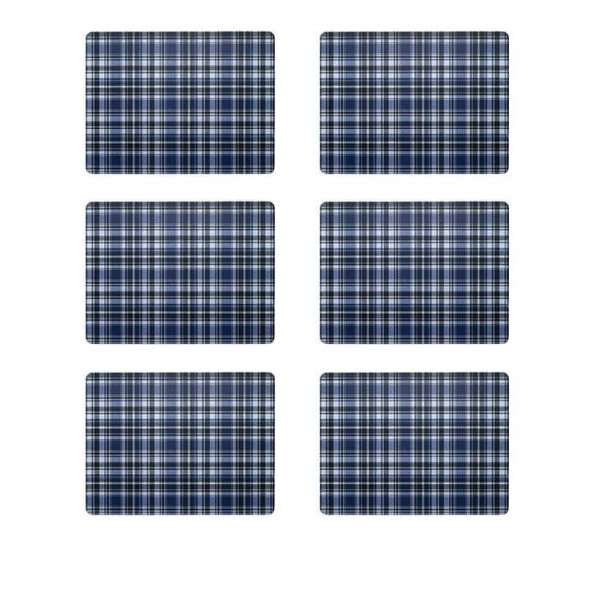 DENBY SET OF 6 ELEMENTS CHECKS BLUE/BLACK PLACEMATS