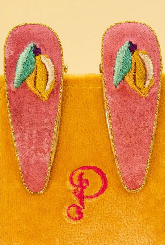 Embroidered Hairclips (2 pack) - Scicilian Lemons