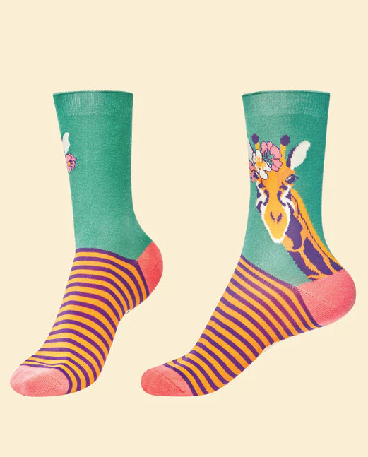 Fancy Giraffe Ankle Socks - Teal