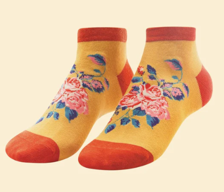 Floral Vines Ankle Socks - Mustard