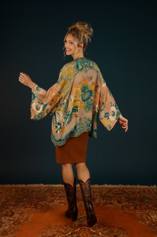 Folk Art Floral Kimono Jacket - Floral Design Pink