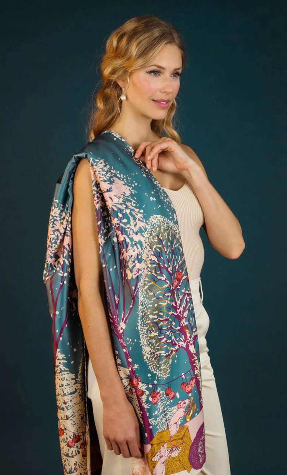 Forest Party Long Satin Scarf